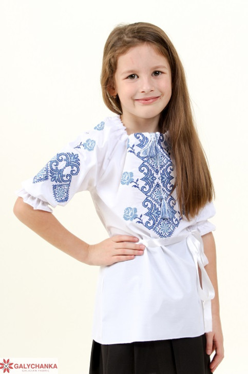 Вишита сорочка для дівчинки Марічка білий з синім фото 2