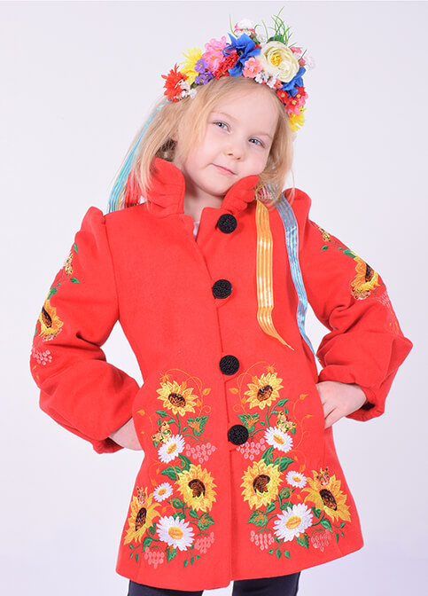 Вишиванка пальто для дівчинки Метелик червоне фото 3