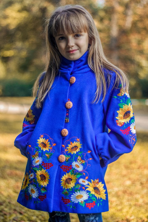 Пальто вишиванка для дівчинки Метелик електрик фото 1