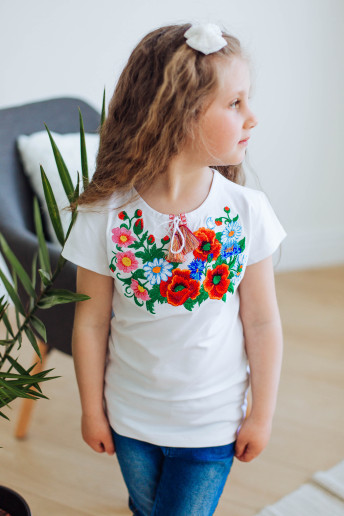 Вышитая футболка для девочки Сердечко - цена от производителя Галичанка