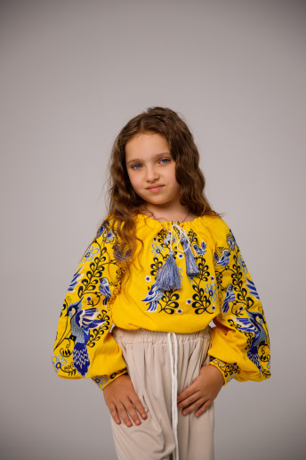 Вишиванка для дівчинки Зозулька (жовта з голубим) – купити в Україні від Галичанка