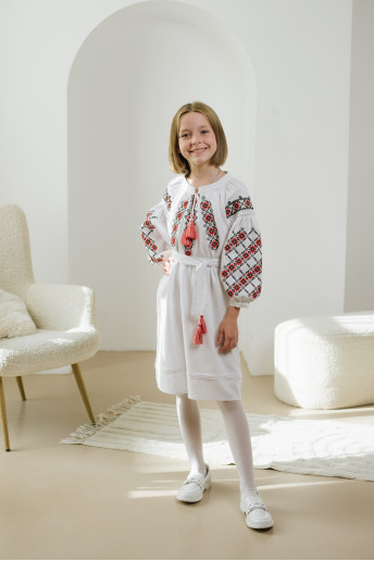 Вышитое платье детское Звонка (белая) – цена от производителя Галычанка