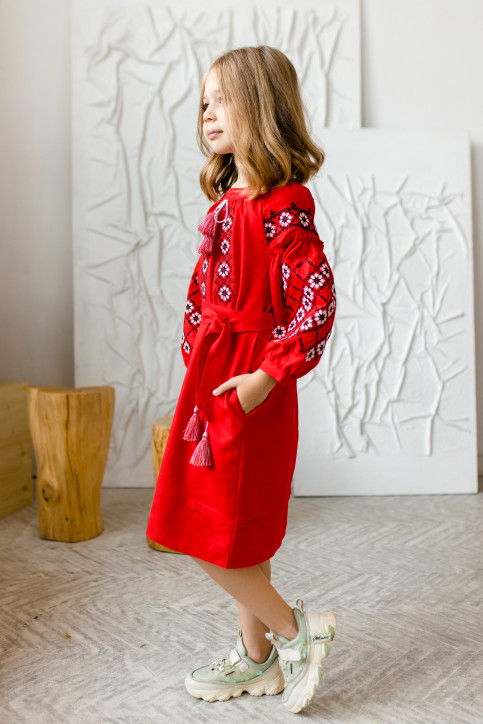 Червона сукня з синьою вишивкою Дзвінка за низькою ціною від Галичанки фото 3