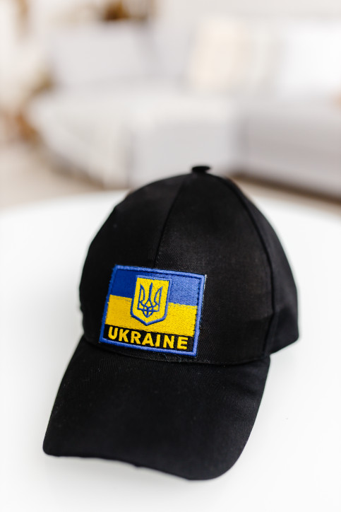 Купити скатертину в українському стилі  Кепка Прапор тризуб (чорна) від виробника Галичанка  фото 1