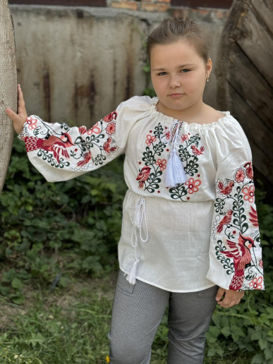 Вышиванка для девочки Кукушка ( белая с розовой) – купить в Украине от Галычанка	