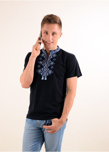Купити чоловічу футболку вишиванку Бажан ( темно синій з синім ) в Україні від Галичанка