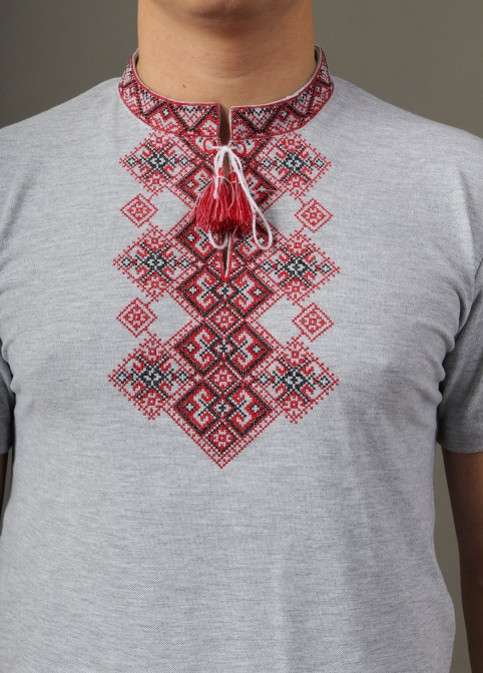 Купити чоловічу футболку вишиванку Бажан  ( сіра св.виш.червона)   в Україні від Галичанка фото 2