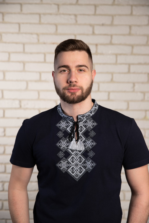 Купити чоловічу футболку вишиванку Бажан (темно  синя з сірим ) в Україні від Галичанка фото 2