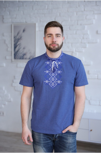 Купить мужскую футболку вышиванку Бажан (джинс з синим) в Украине от Галычанка