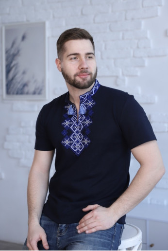 Купить мужскую футболку вышиванку Бажан (темно синий с синим) в Украине от Галычанка