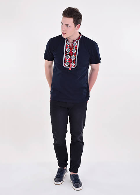 Купити чоловічу футболку вишиванку Криївка (темно синій з червона ) в Україні від Галичанка фото 2