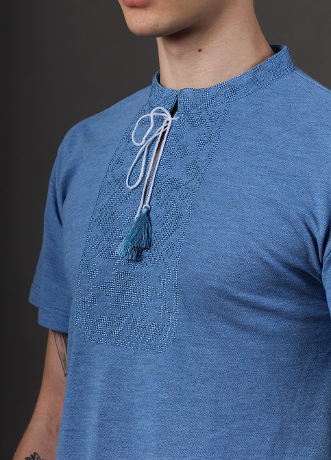 Купити чоловічу футболку вишиванку Монохром ( джинс-голубий з голубим ) в Україні від Галичанка фото 2