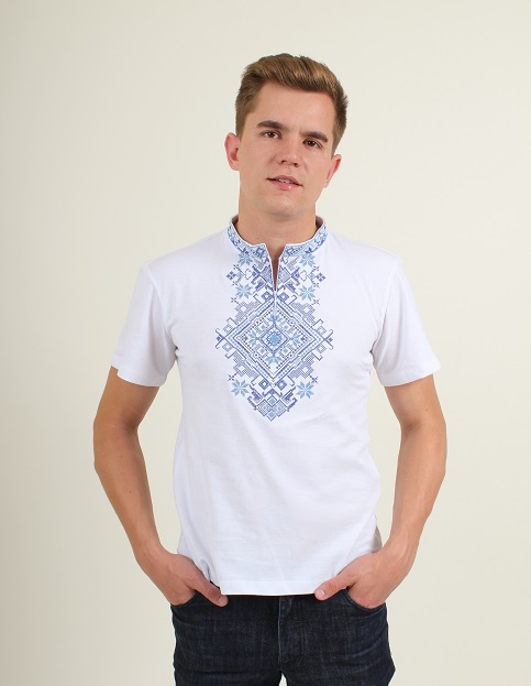 Купити чоловічу футболку вишиванку Орел (біла з синім ) в Україні від Галичанка фото 2