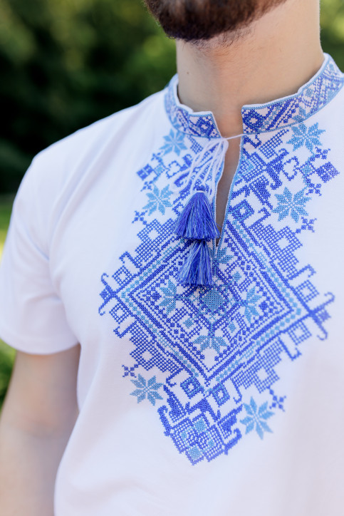 Купити чоловічу футболку вишиванку Орел ( біла з синім) в Україні від Галичанка фото 2