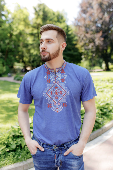Купити чоловічу футболку вишиванку Орел (джинс синій з червоним) в Україні від Галичанка фото 1