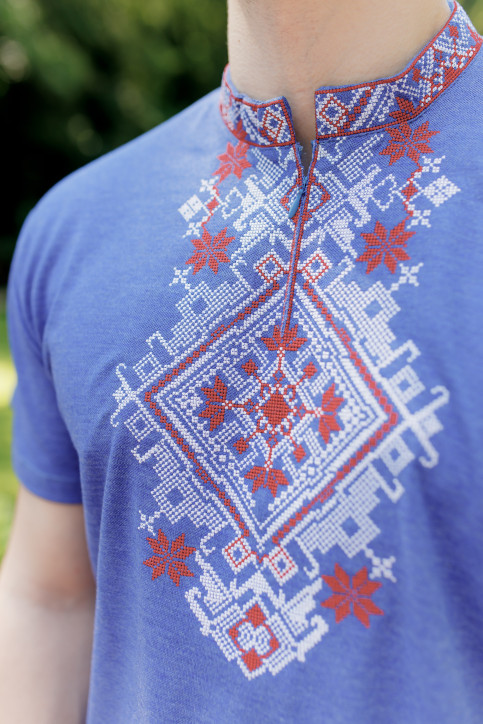 Купити чоловічу футболку вишиванку Орел (джинс синій з червоним) в Україні від Галичанка фото 2