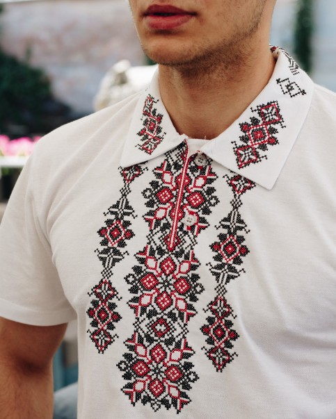 Купити чоловічу футболку вишиванку Руслан (білий з червоним) в Україні від Галичанка фото 2