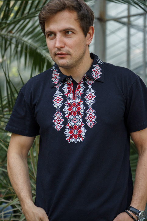 Купити чоловічу футболку вишиванку  Руслан (синя з червним) в Україні від Галичанка фото 2