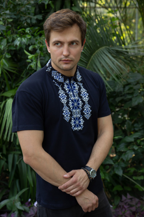 Купити чоловічу футболку вишиванку Руслан (синя з синім) в Україні від Галичанка фото 2