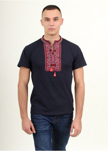 Купити чоловічу футболку вишиванку Традиція ( темно синій з червоним) в Україні від Галичанка