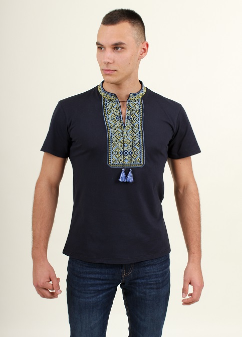 Купити чоловічу футболку вишиванку Традиція ( темно синя -синьо жовта ) в Україні від Галичанка фото 1