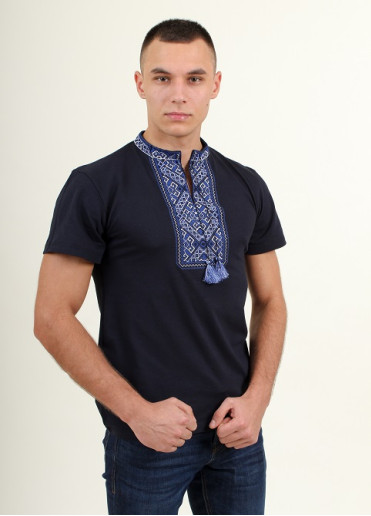 Купити чоловічу футболку вишиванку Традиція (темно синій з синім )  в Україні від Галичанка