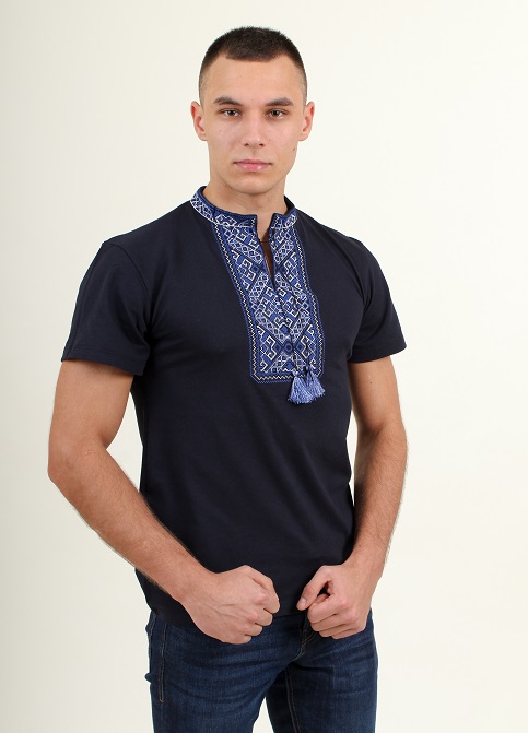 Купити чоловічу футболку вишиванку Традиція ( чорна з синім ) в Україні від Галичанка фото 2