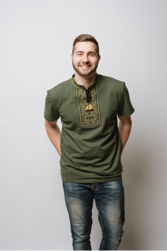 Купити чоловічу футболку вишиванку Традиція (хакі) в Україні від Галичанка