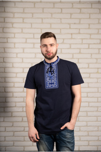 Купить мужскую футболку вышиванку Традиция (темно синий с синим) в Украине от Галычанка