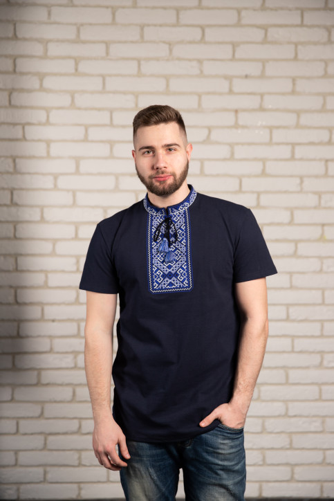 Купити чоловічу футболку вишиванку Традиція (темно синій з синім )  в Україні від Галичанка фото 1