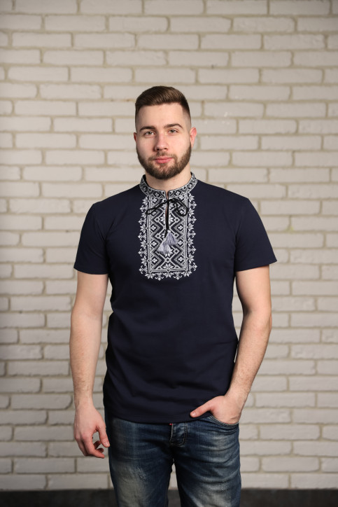 Купити чоловічу футболку вишиванку Зорепад ( синій т. з сірим ) в Україні від Галичанка фото 1