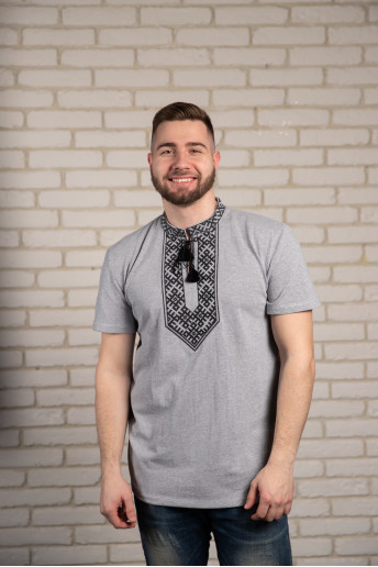 Купить мужскую футболку вышиванку Височинь (серая) в Украине от Галычанка