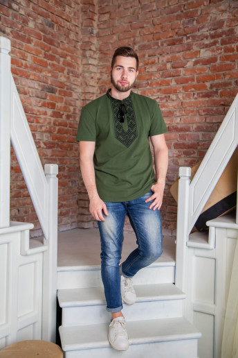 Купити чоловічу футболку вишиванку Височінь (хакі) в Україні від Галичанка