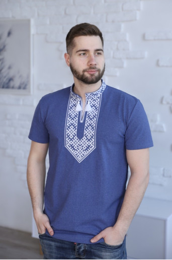 Купить мужскую футболку вышиванку Возвышенность (джинс синий) в Украине от Галычанка
