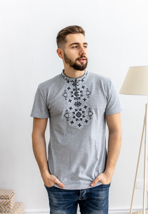Купити чоловічу футболку вишиванку Захар (св.сірий з чорним) в Україні від Галичанка фото 1