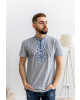 Купити чоловічу футболку вишиванку Захар (св.сірий з синім) в Україні від Галичанка фото 1>