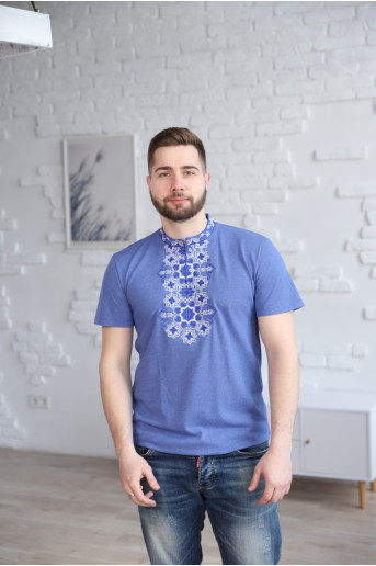 Купити чоловічу футболку вишиванку Захар (джинс синій з синім) в Україні від Галичанка