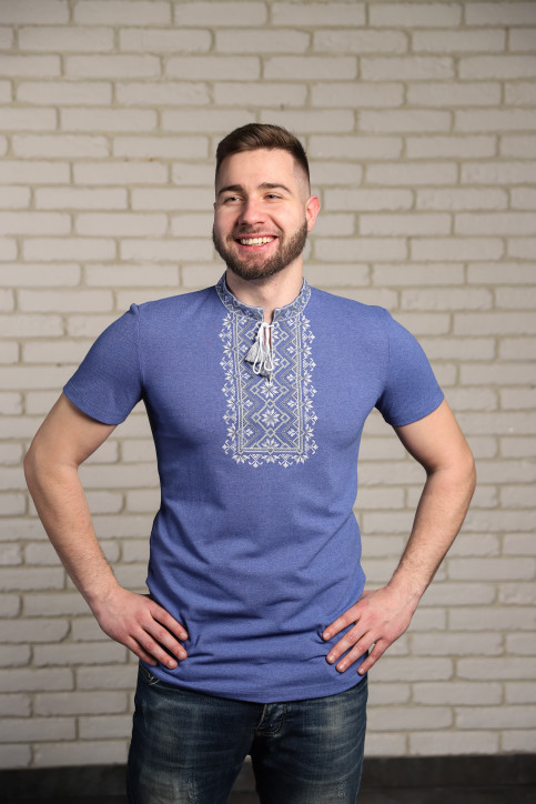 Купити чоловічу футболку вишиванку Зорепад (джинс синій з сірим )  в Україні від Галичанка фото 1