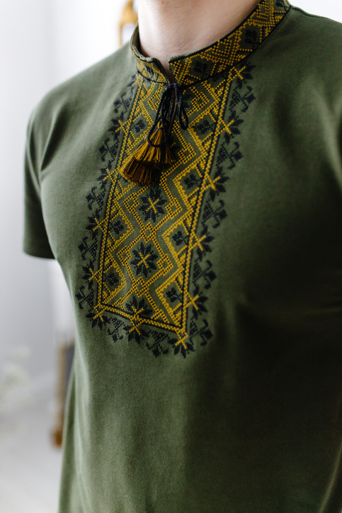 Купить мужскую футболку вышиванку Звездопад (хаки) в Украине от Галычанка фото 2