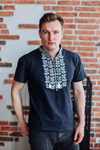 Купить мужскую футболку вышиванку Ярило (синяя с белой) в Украине от Галычанка