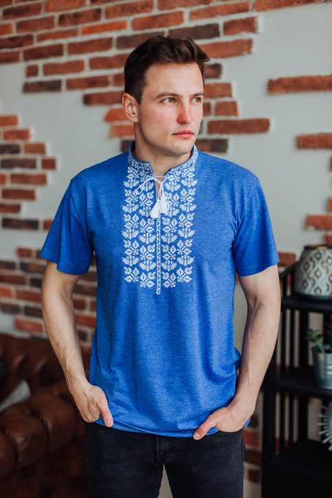 Купити чоловічу футболку вишиванку Ярило (джинс з білим) в Україні від Галичанка фото 1