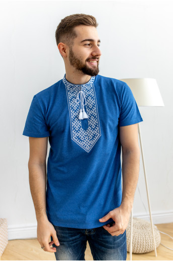 Купить мужскую футболку вышиванку Возвышенность (джинс синий) в Украине от Галычанка