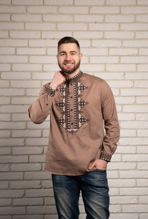Купити чоловічу вишиту сорочку Алатир (кава) в Україні від Галичанка фото 1