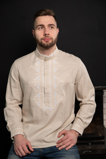 Купить мужскую вышитую рубашку Алатирь (бежевая) в Украине от Галычанка