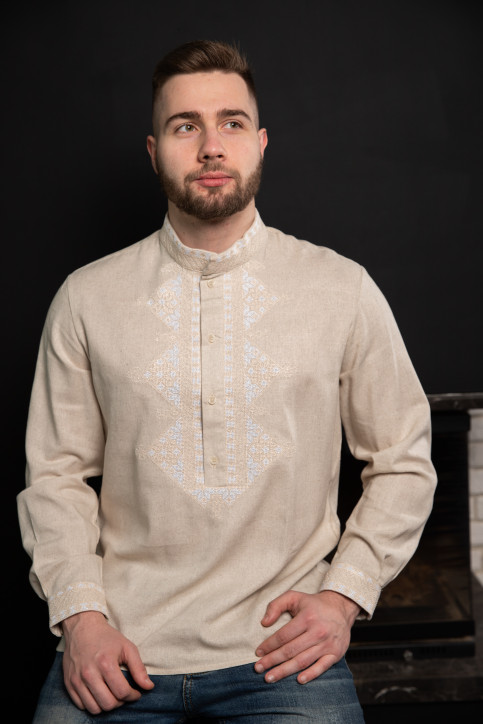 Купити чоловічу вишиту сорочку Алатир (меланж з бежевим)в Україні від Галичанка фото 1
