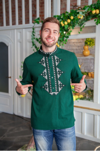 Купить мужскую вышитую рубашку алаатир (зеленая) в Украине от Галычанка