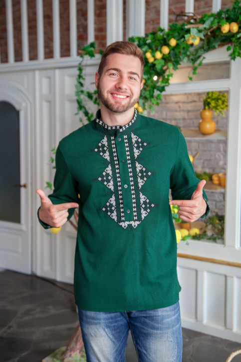 Купити чоловічу вишиту сорочку Алатир (зелена) в Україні від Галичанка фото 3