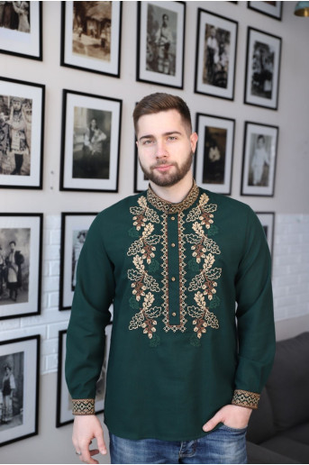 Купить мужскую вышитую рубашку Мощь (зеленая) в Украине от Галычанка
