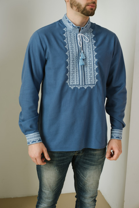 Купити чоловічу вишиту сорочку Цвітан (сіро-синій)в Україні від Галичанка фото 2