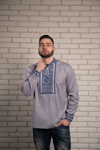 Купити чоловічу вишиту сорочку Гетьман (сіра) в Україні від Галичанка